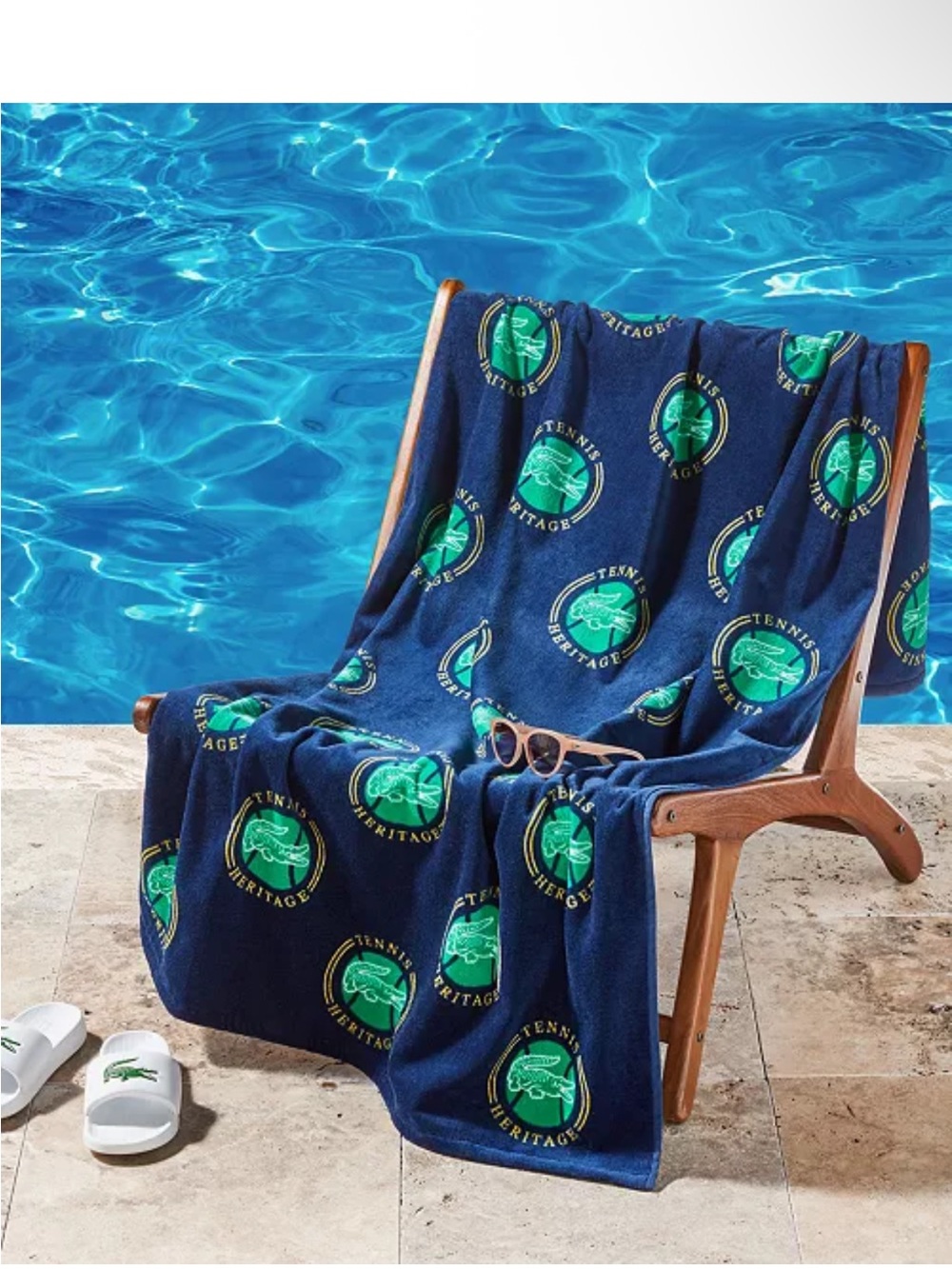 Lacoste Navy Beach Towel with Green Heritage Tennis Logos